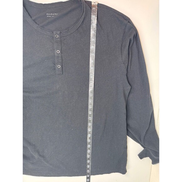 AllSaints Figure Long Sleeve Henley Mens XXL Black Cotton Regular Fit Casual - Picture 7 of 12